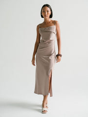 Monet Satin Dress in Ivory