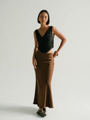 Zali Satin Skirt in Brown