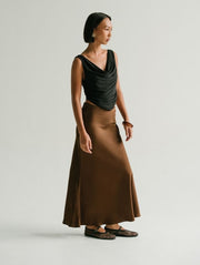 Zali Satin Skirt in Brown