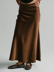 Zali Satin Skirt in Brown