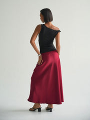 Zali Satin Skirt in Red Cherry