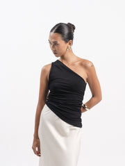 Hale One Shoulder Top in Black
