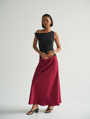 Zali Satin Skirt in Red Cherry