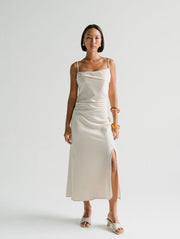 Monet Satin Dress in Ivory