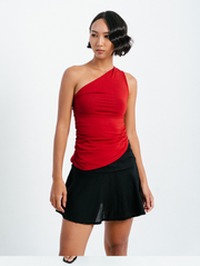 Hale One Shoulder Top in Cherry Red